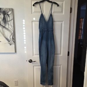 bebe Blue V-Neck Jumpsuit